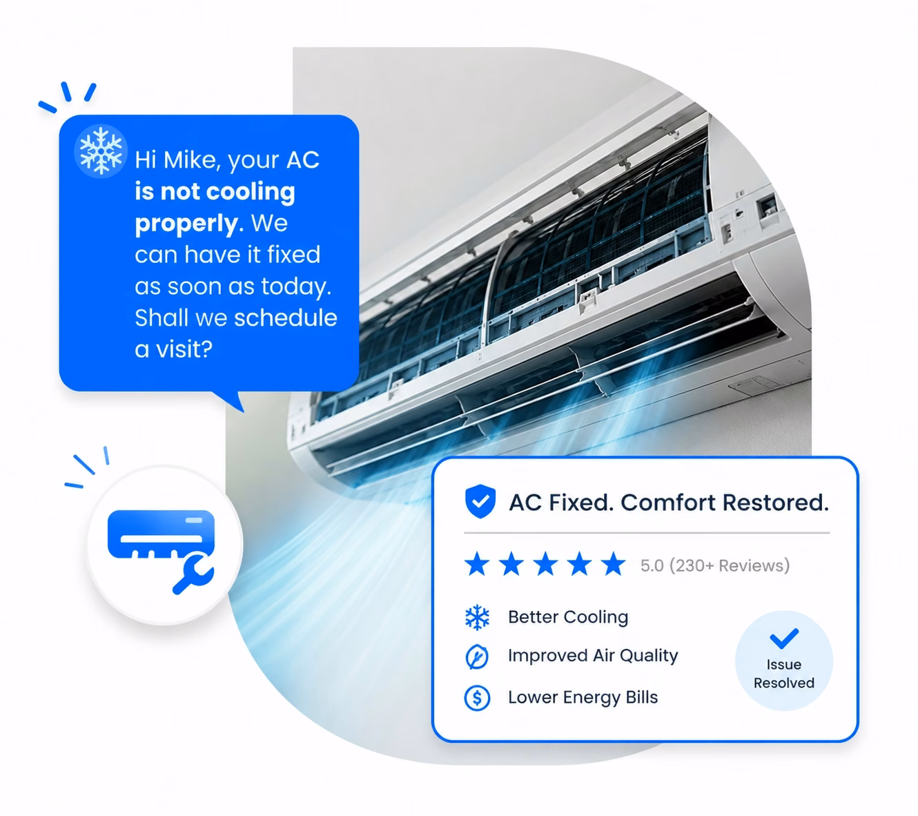 Aaero chat support resolving an AC issue with same-day service in Marin County
